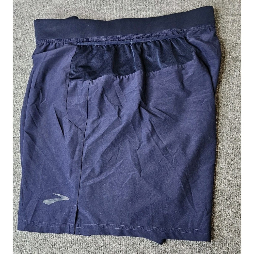 Brooks Mens Running Shorts Run Happy Size XL Blue Lined Drawstring Waist Gym